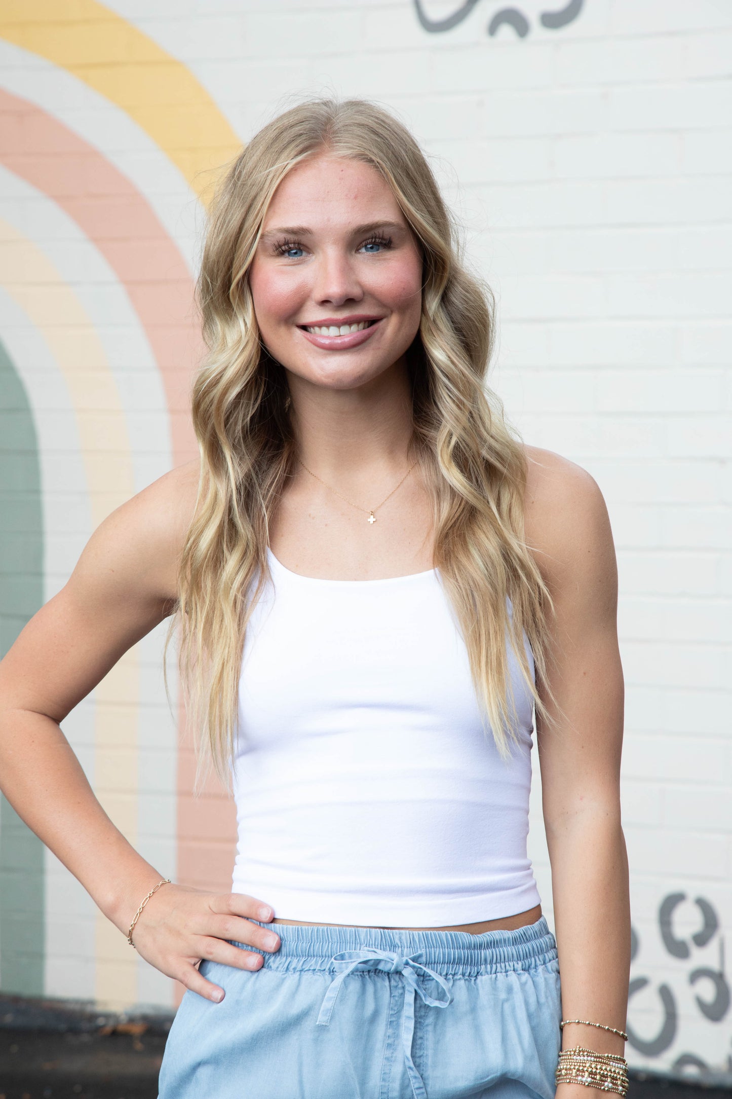  Lucille Double Layer Cropped Cami, White