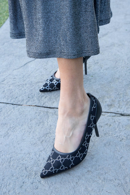  Flora Mesh Rhinestone Pump, Black