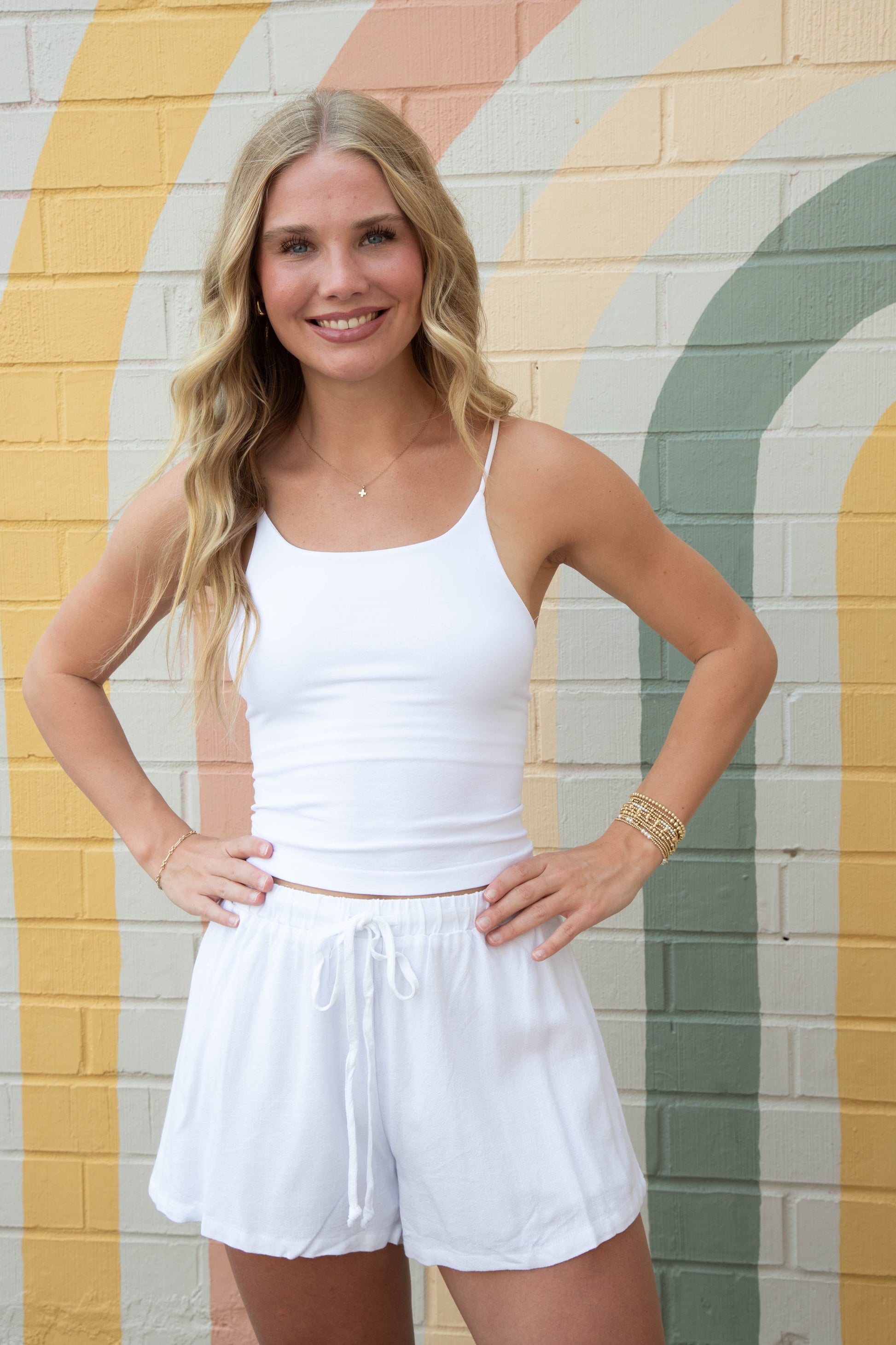  Lucille Double Layer Cropped Cami, White