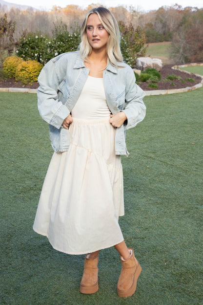  Emory Poplin Midi Skirt, Natural