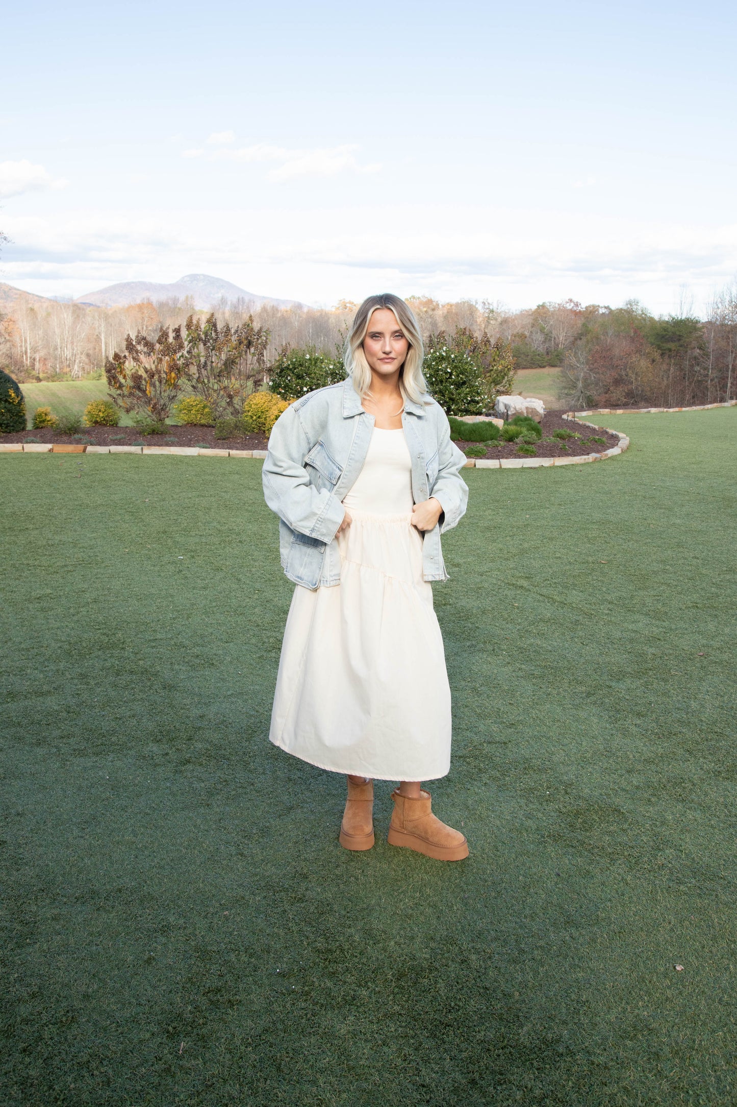  Emory Poplin Midi Skirt, Natural