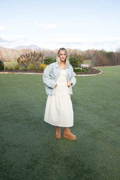 Emory Poplin Midi Skirt, Natural