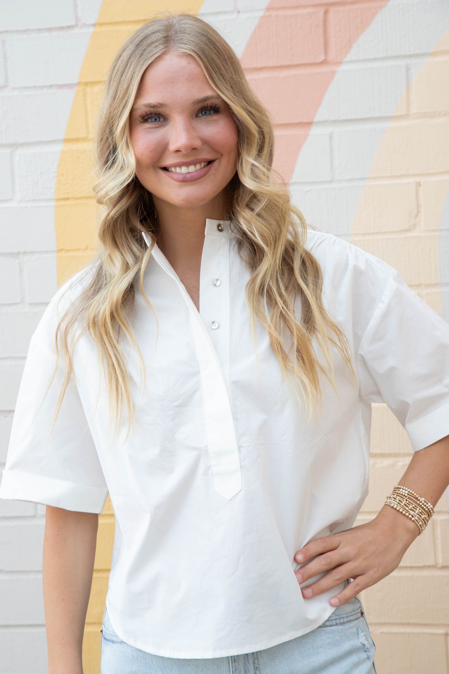  Rebecca Relaxed Popover Top, White | Sanctuary