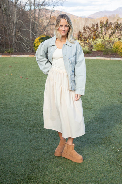  Emory Poplin Midi Skirt, Natural