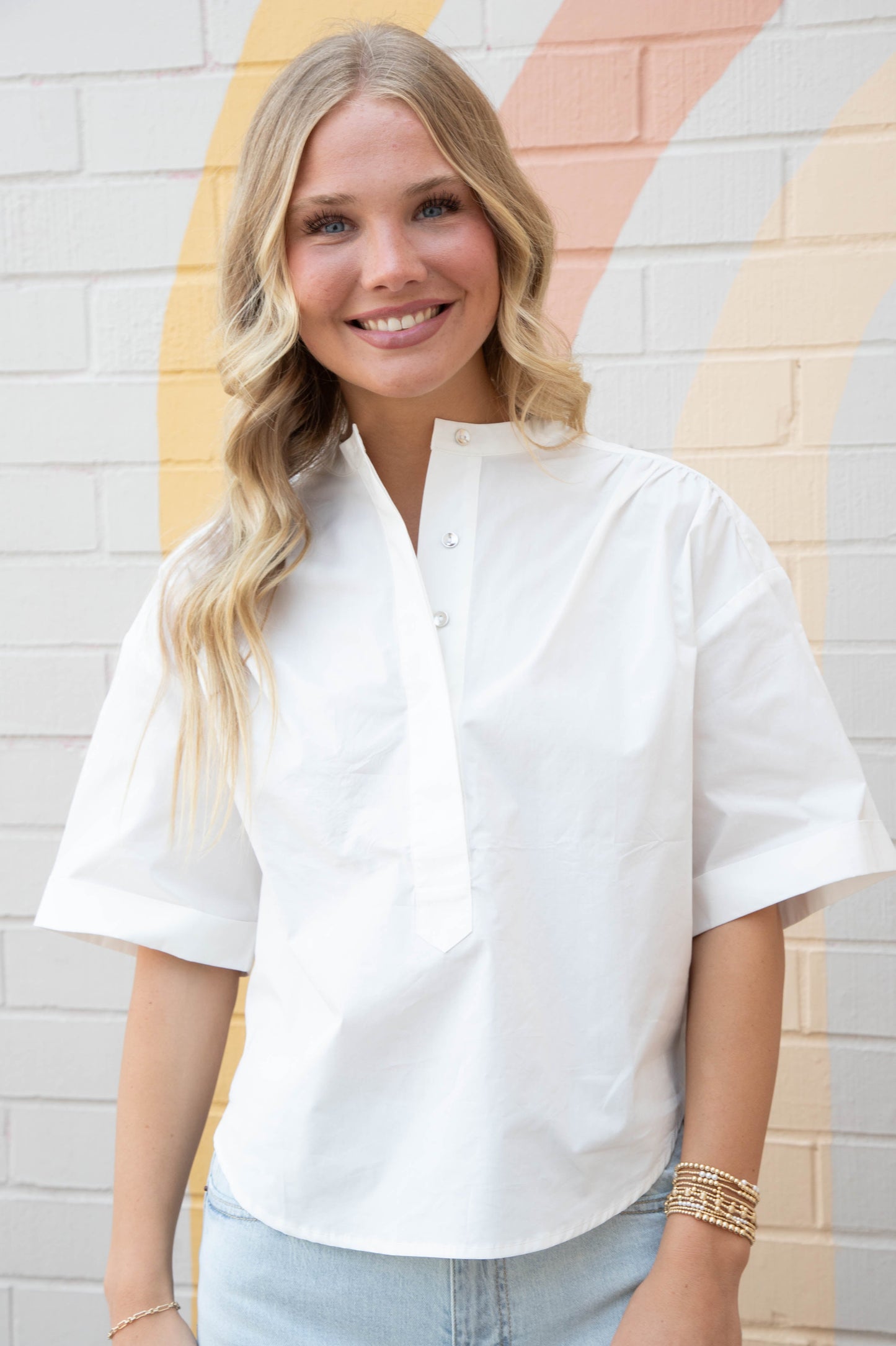  Rebecca Relaxed Popover Top, White | Sanctuary