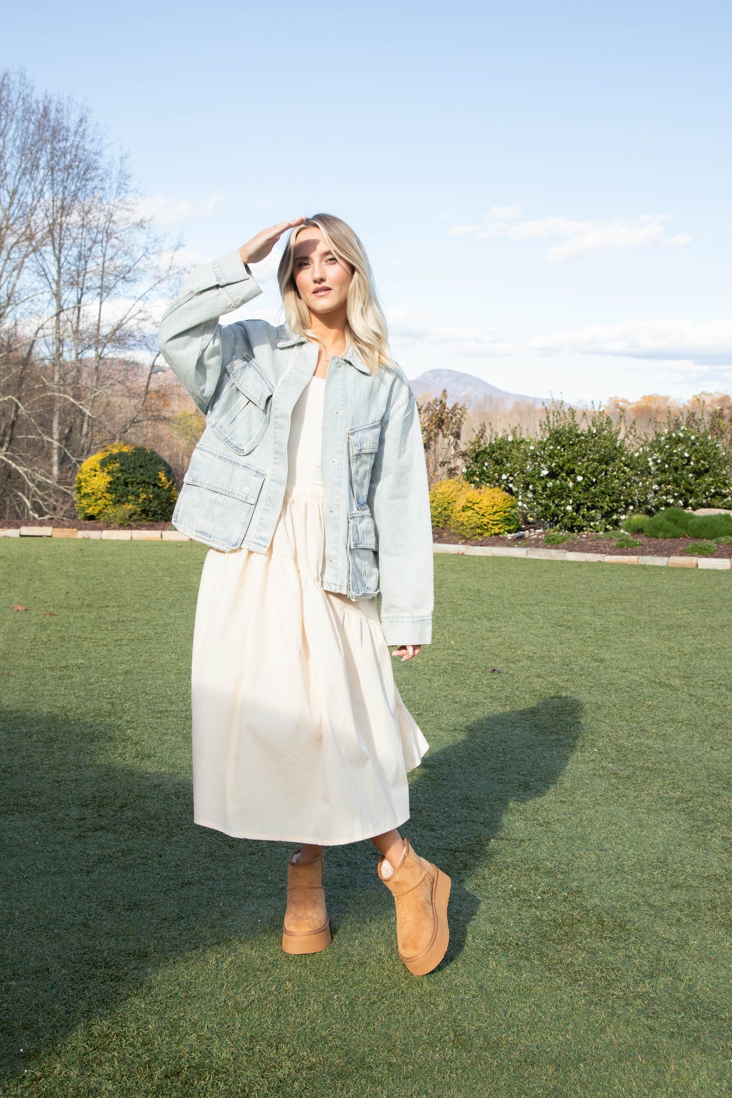  Emory Poplin Midi Skirt, Natural