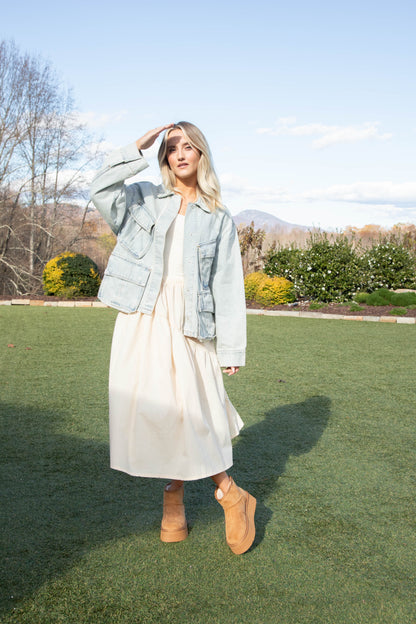  Emory Poplin Midi Skirt, Natural