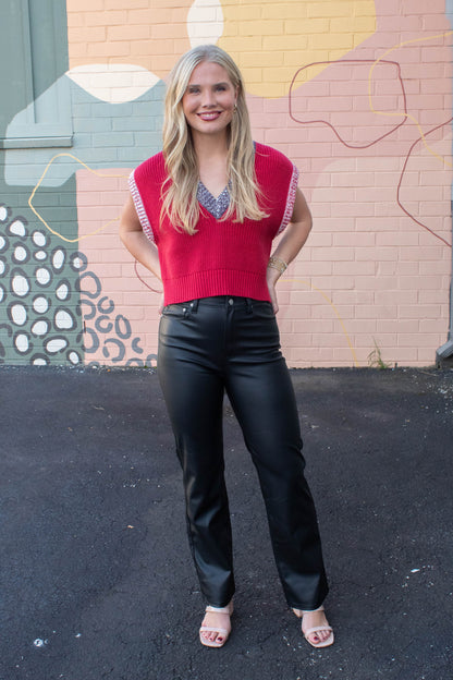 Sundaze High Rise Vintage Straight Faux Leather Pant, Cinematic | Daze