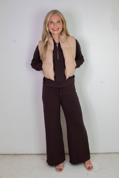  Sofia Cropped Puff Vest, Dark Taupe