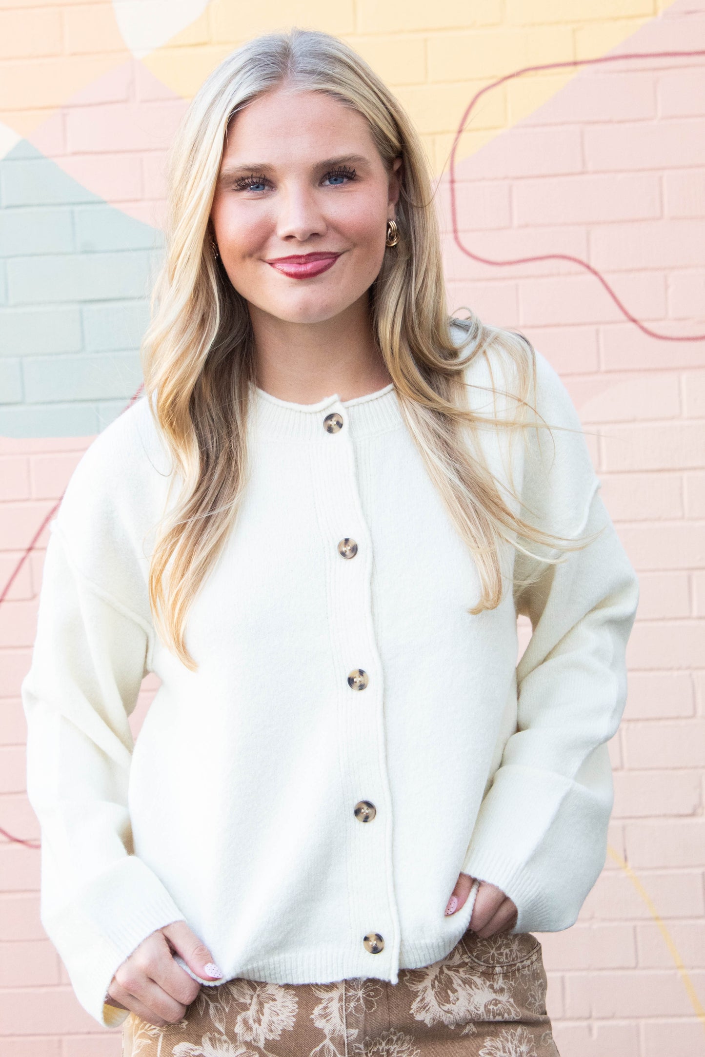  Melina Roll Neck Cardigan, Cream