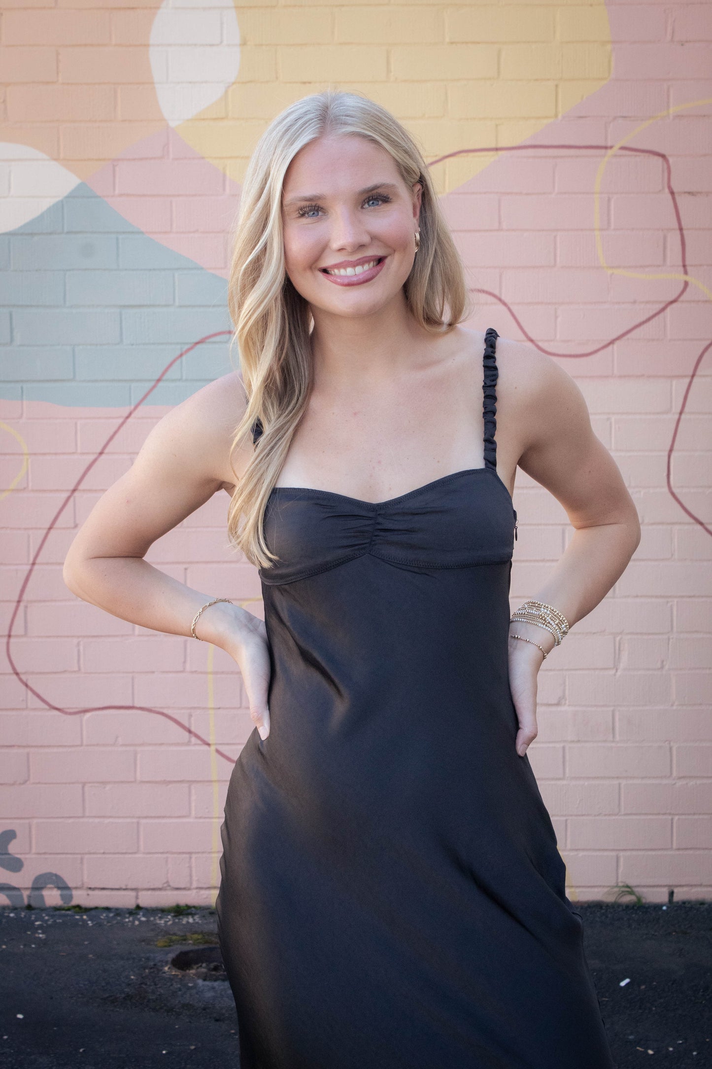  Lana Sweetheart Neck Satin Maxi Dress, Black