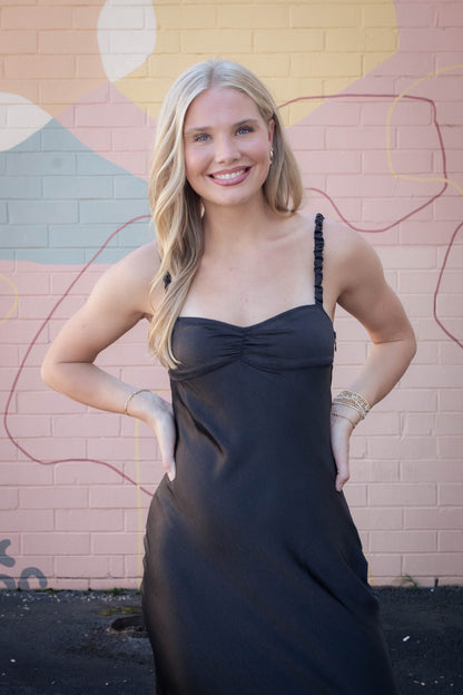  Lana Sweetheart Neck Satin Maxi Dress, Black