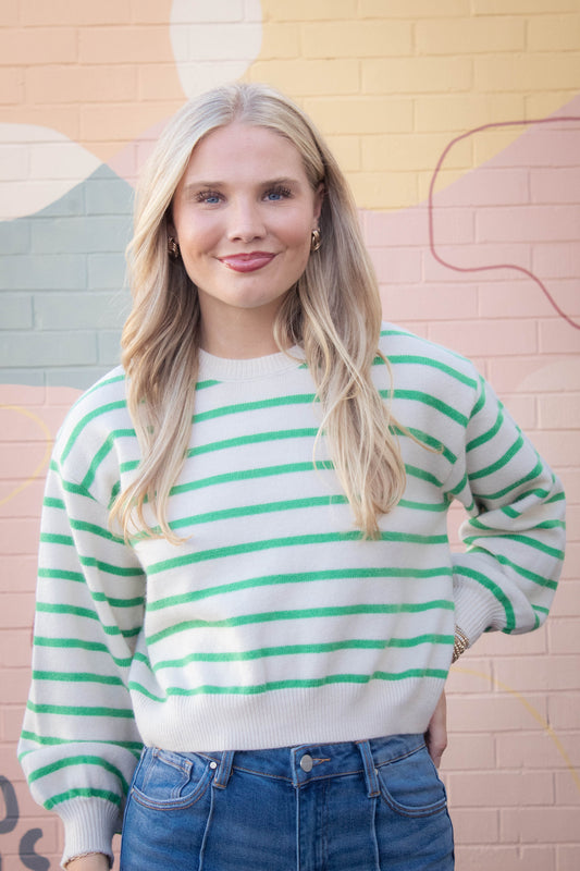  Emily Striped Button Back Sweater, Green