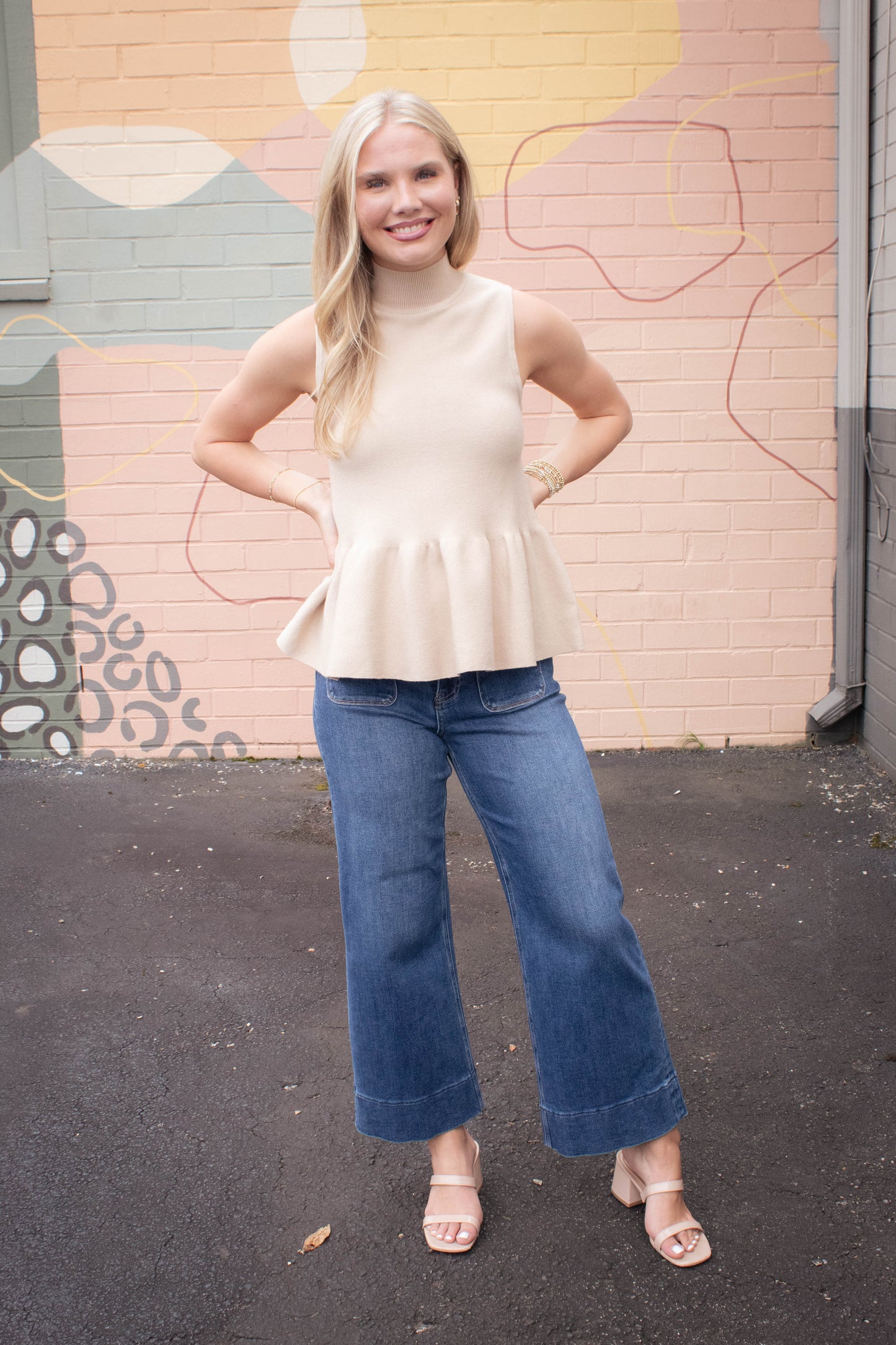  Emmaline Peplum Sweater Tank, Latte