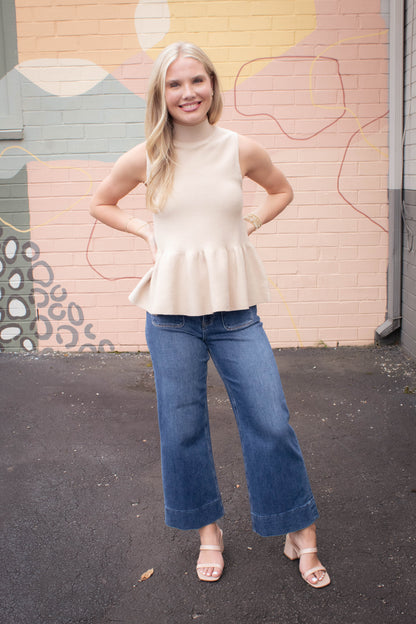  Emmaline Peplum Sweater Tank, Latte