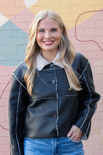  Tilia Faux Leather Coat, Black | Steve Madden