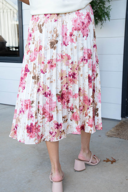  Girls Dinner Pleated Skirt, Pink Multi | Sadie & Sage