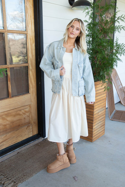  Kimora Multi Pocket Denim Jacket, Light Wash