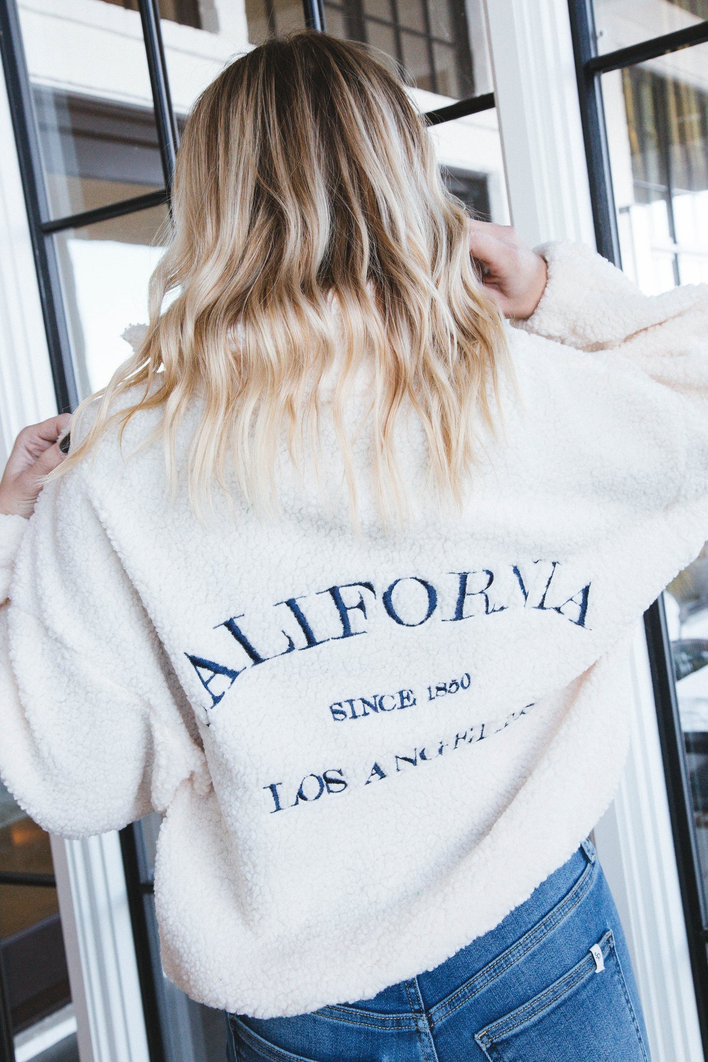  California Embroidered Quarter Zip Fleece, Cream
