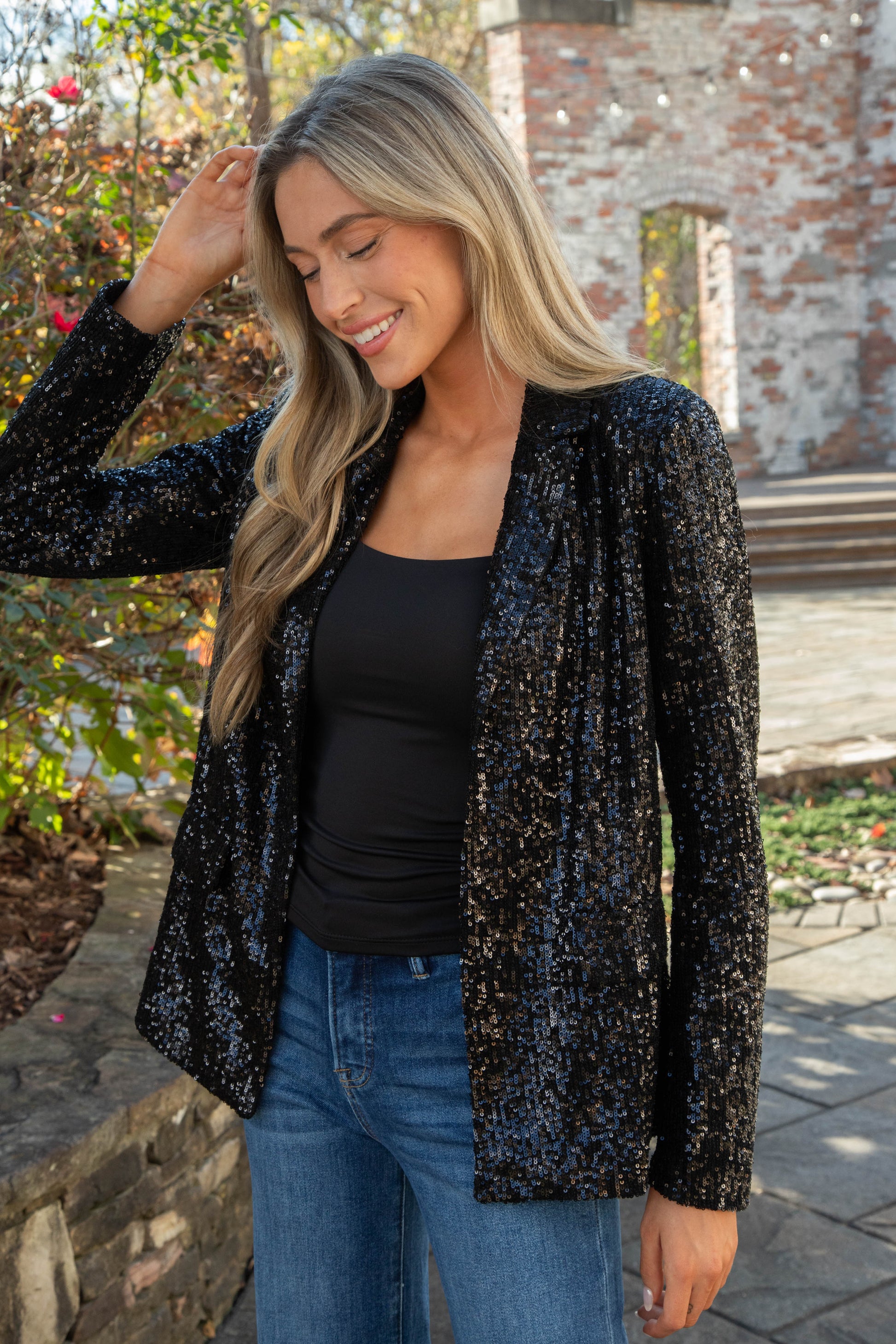  Payton Sequin Blazer, Black | Steve Madden