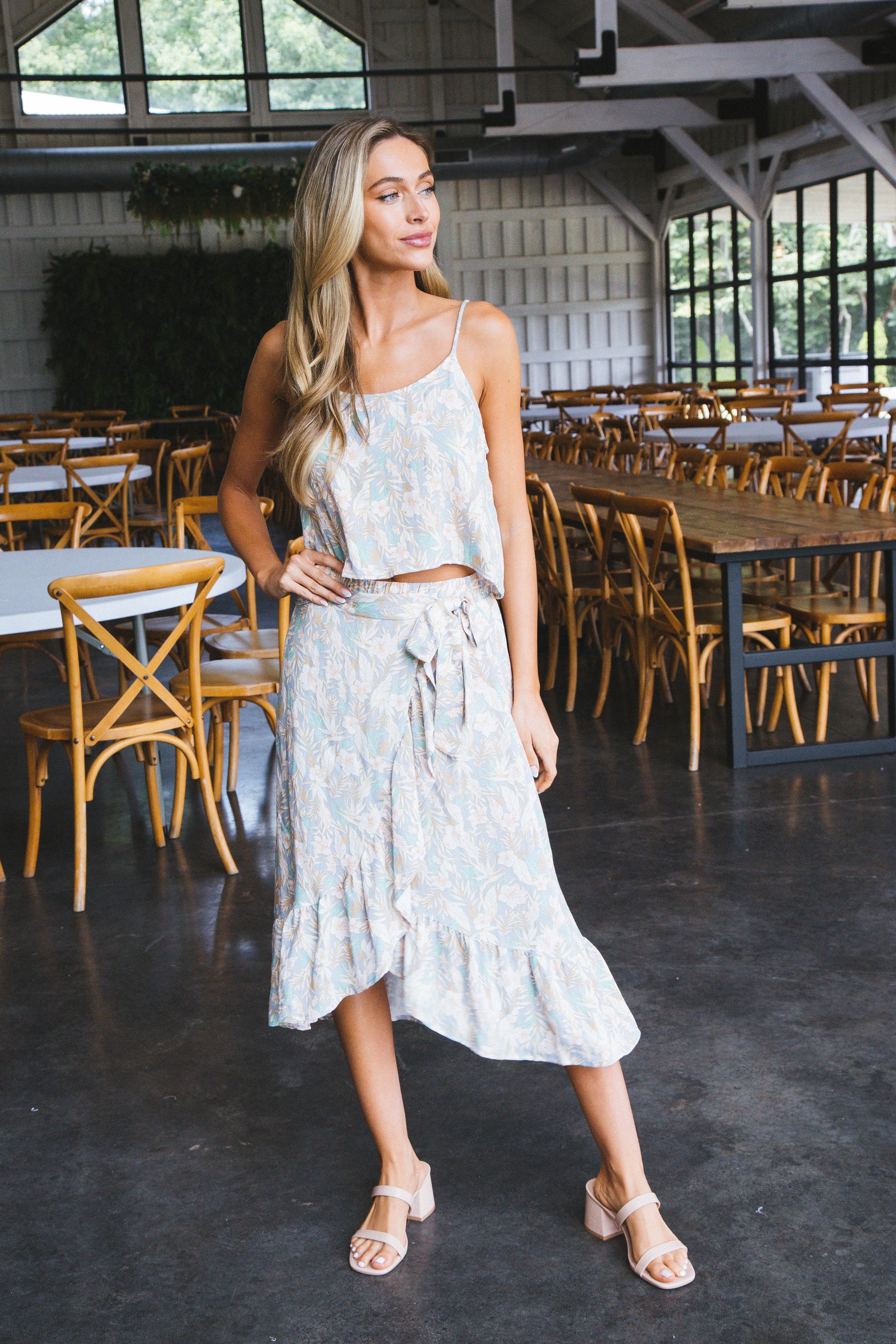  Camille Floral Crop Top, Light Blue/Pink