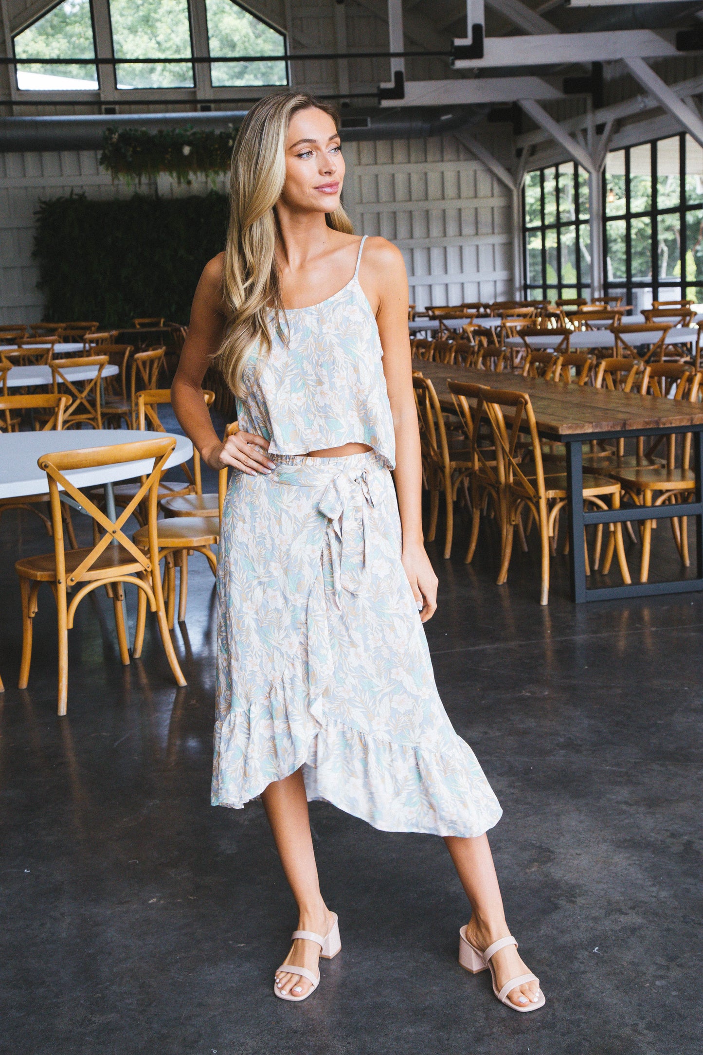  Camille Floral Wrap Midi Skirt, Light Blue/Pink
