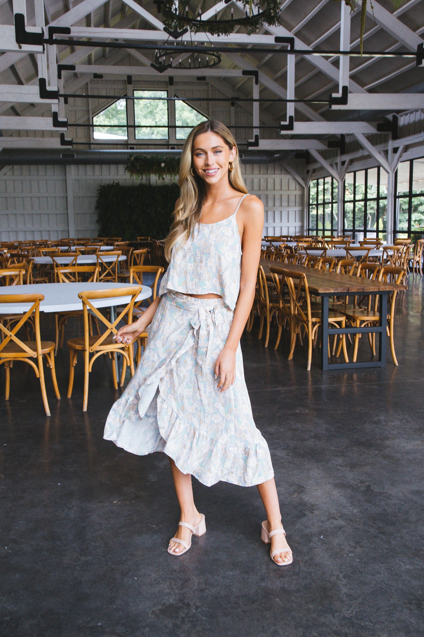  Camille Floral Wrap Midi Skirt, Light Blue/Pink