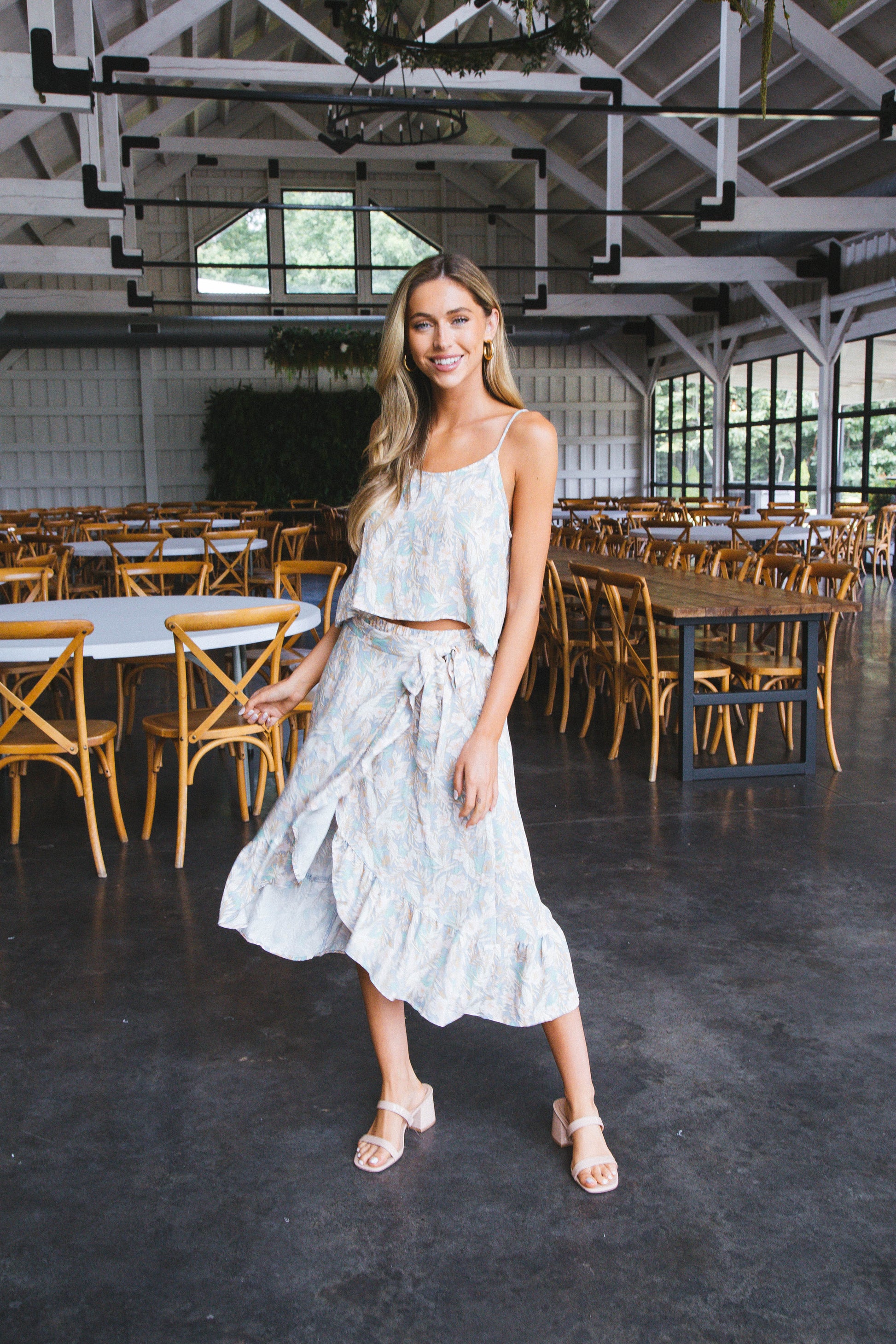  Camille Floral Wrap Midi Skirt, Light Blue/Pink