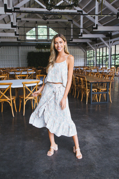  Camille Floral Wrap Midi Skirt, Light Blue/Pink