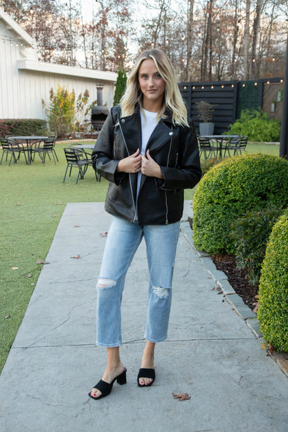  Bryanna Faux Leather Moto Jacket, Black