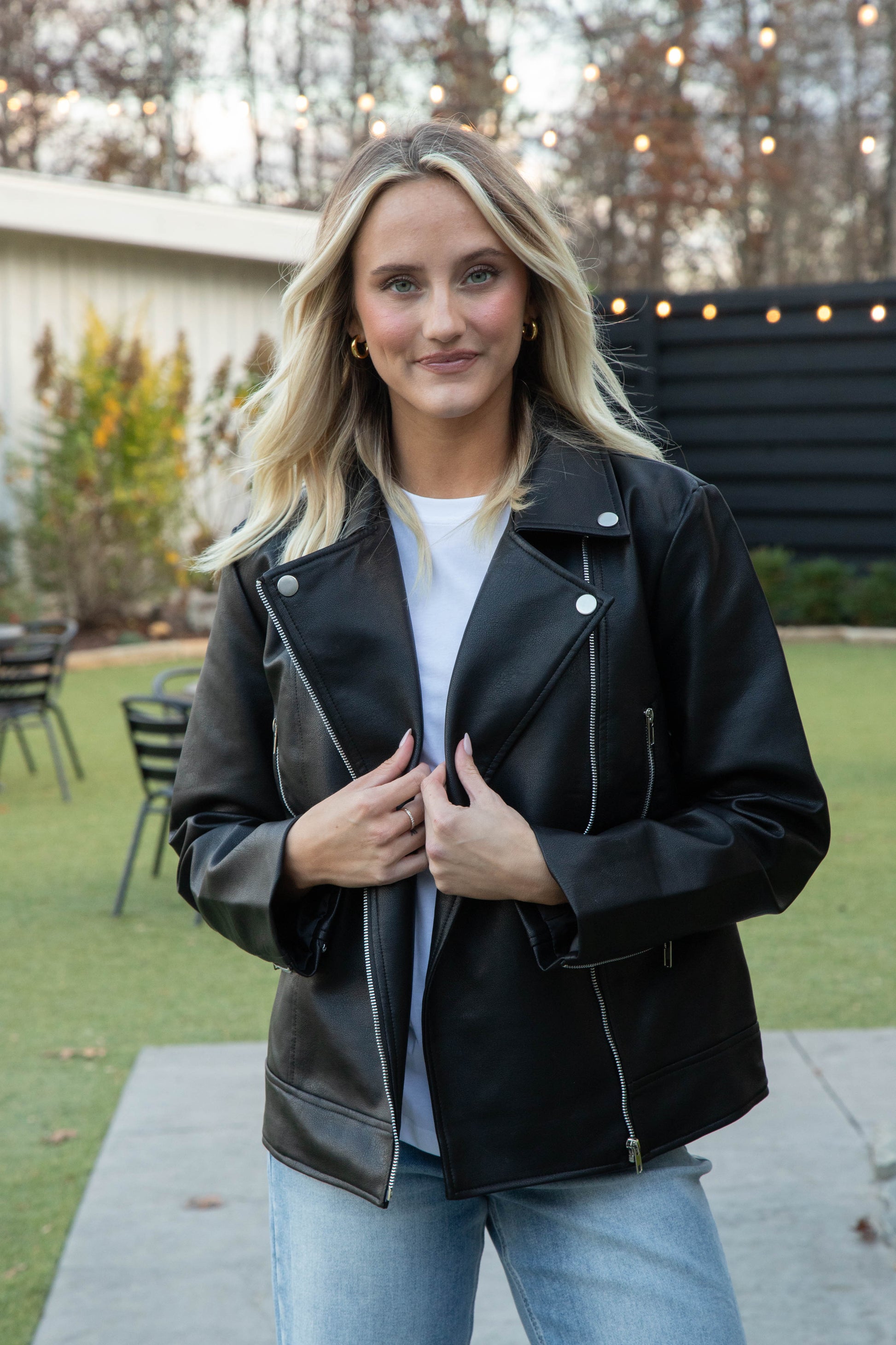  Bryanna Faux Leather Moto Jacket, Black