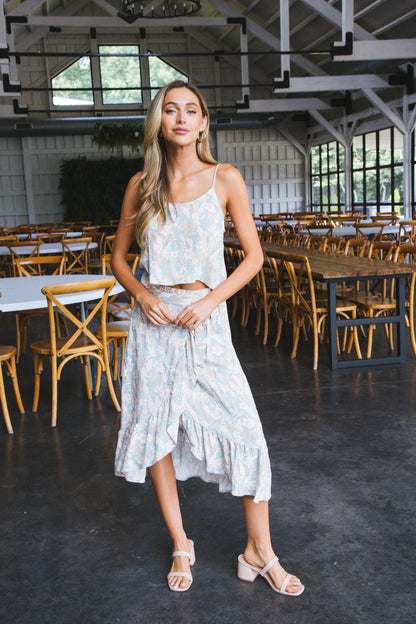  Camille Floral Wrap Midi Skirt, Light Blue/Pink