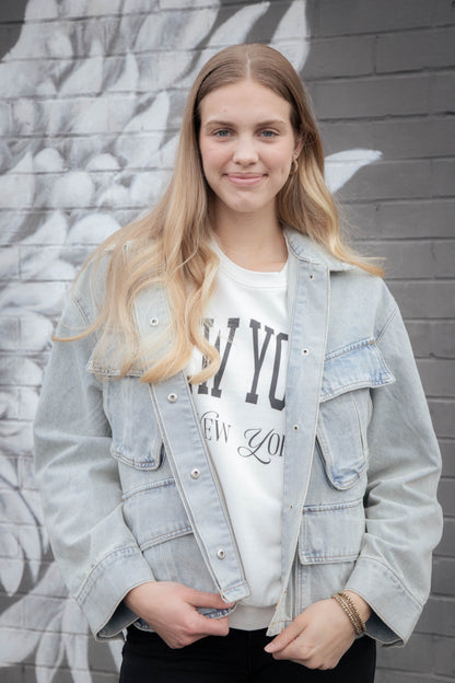  Kimora Multi Pocket Denim Jacket, Light Wash