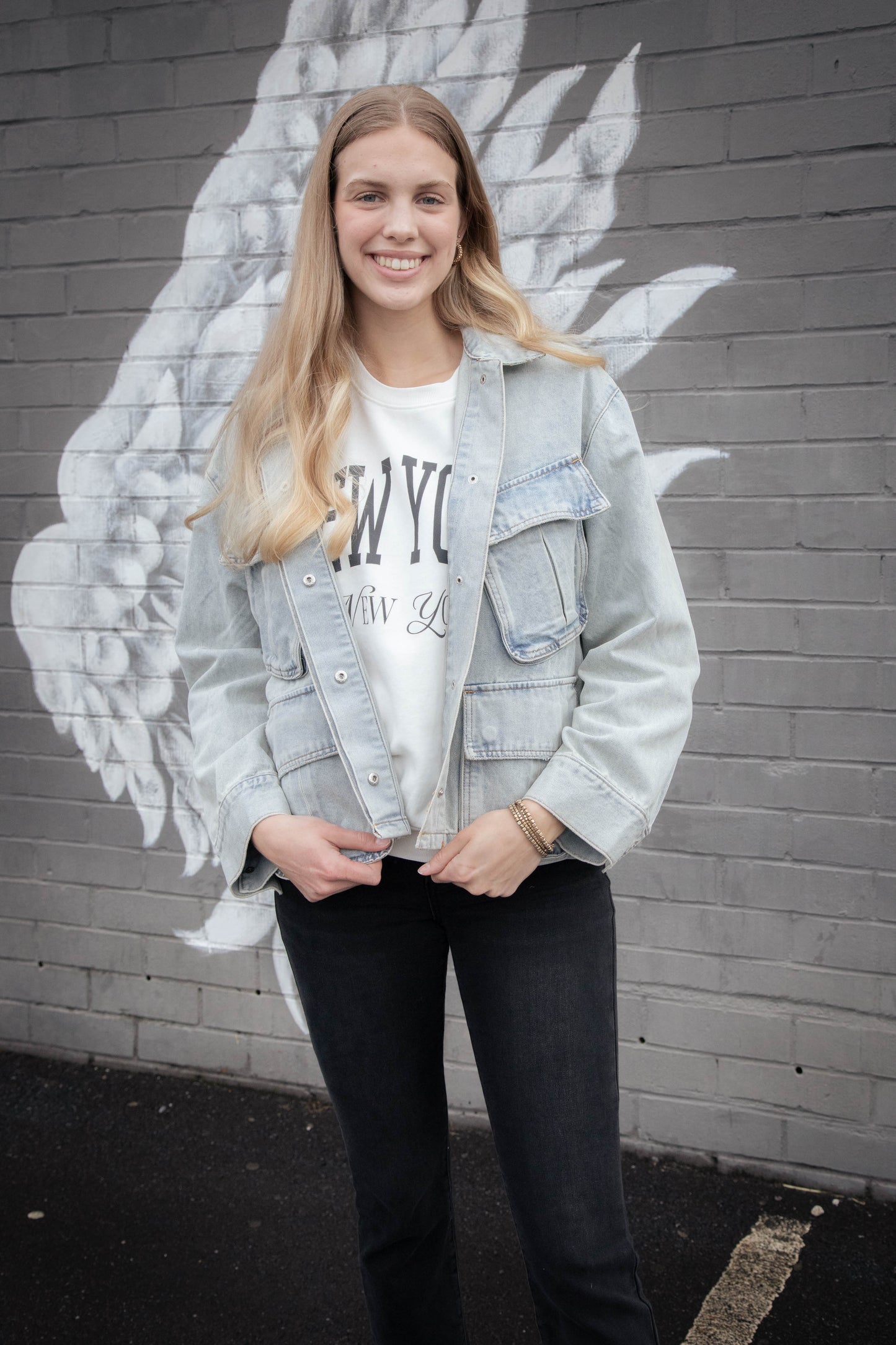  Kimora Multi Pocket Denim Jacket, Light Wash