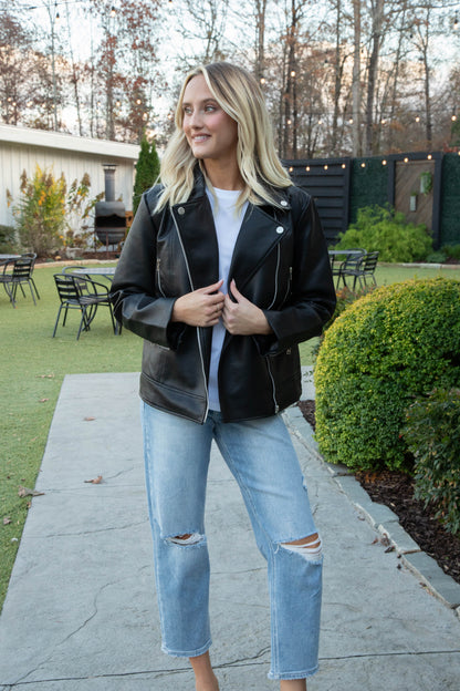  Bryanna Faux Leather Moto Jacket, Black