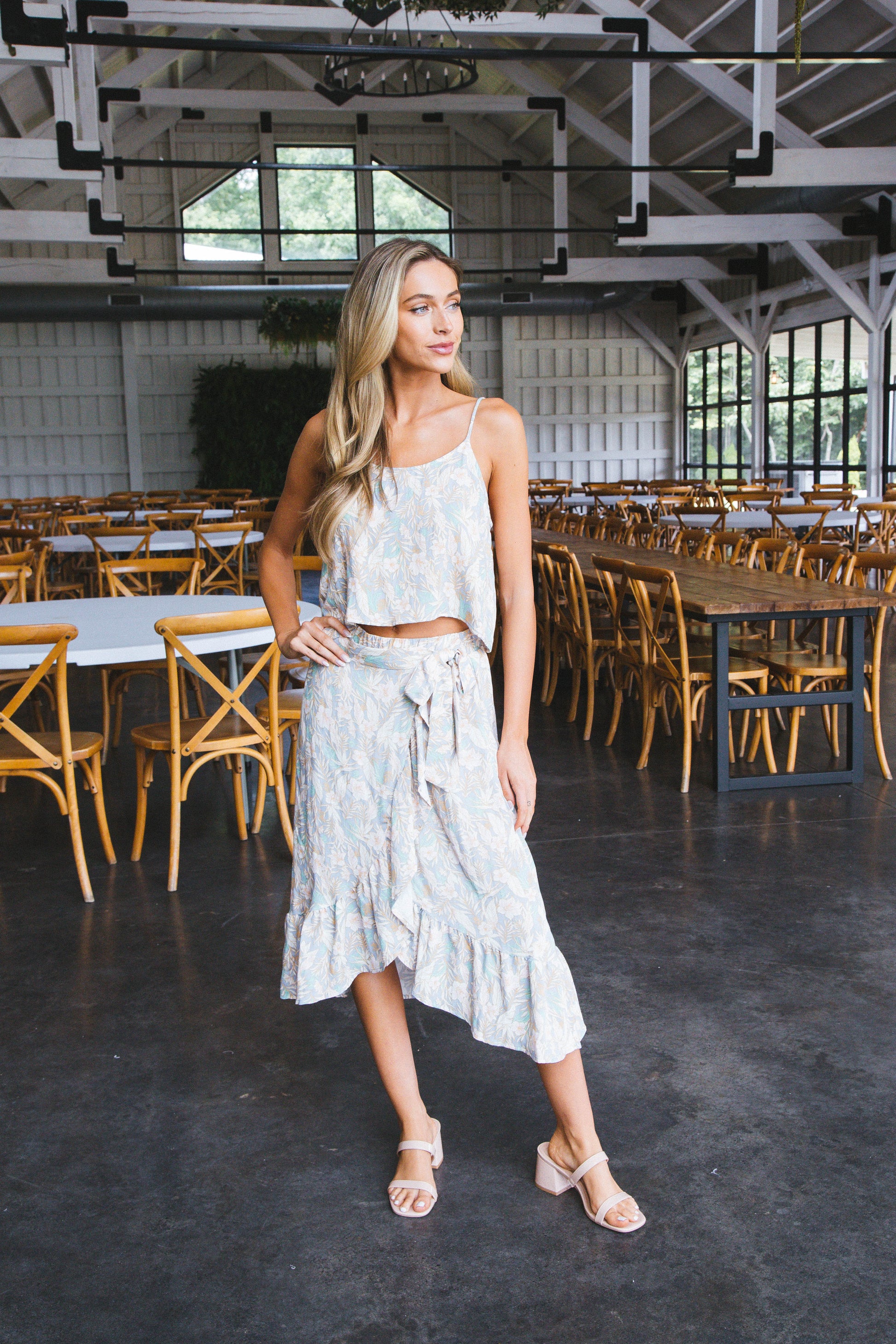  Camille Floral Wrap Midi Skirt, Light Blue/Pink