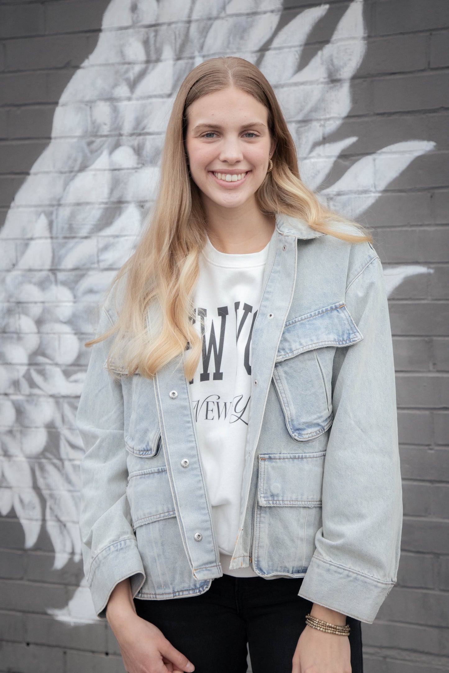 Kimora Multi Pocket Denim Jacket, Light Wash
