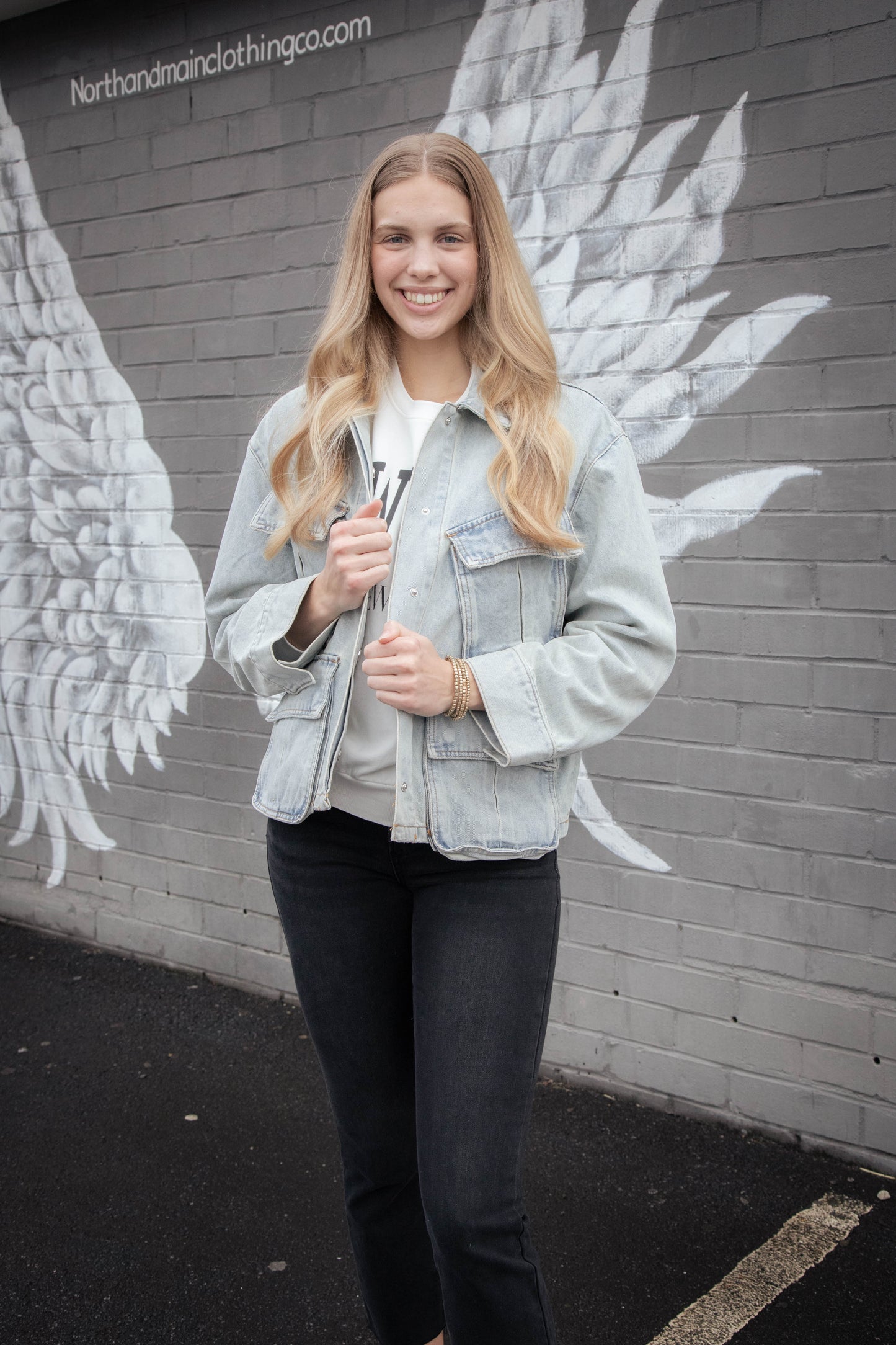  Kimora Multi Pocket Denim Jacket, Light Wash