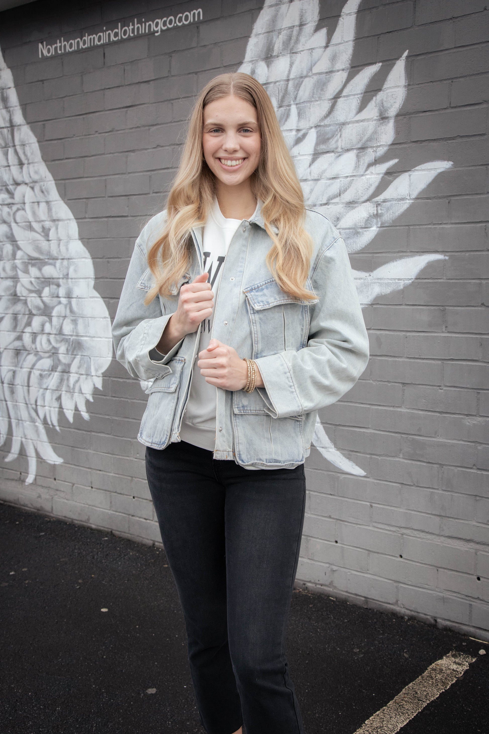  Kimora Multi Pocket Denim Jacket, Light Wash