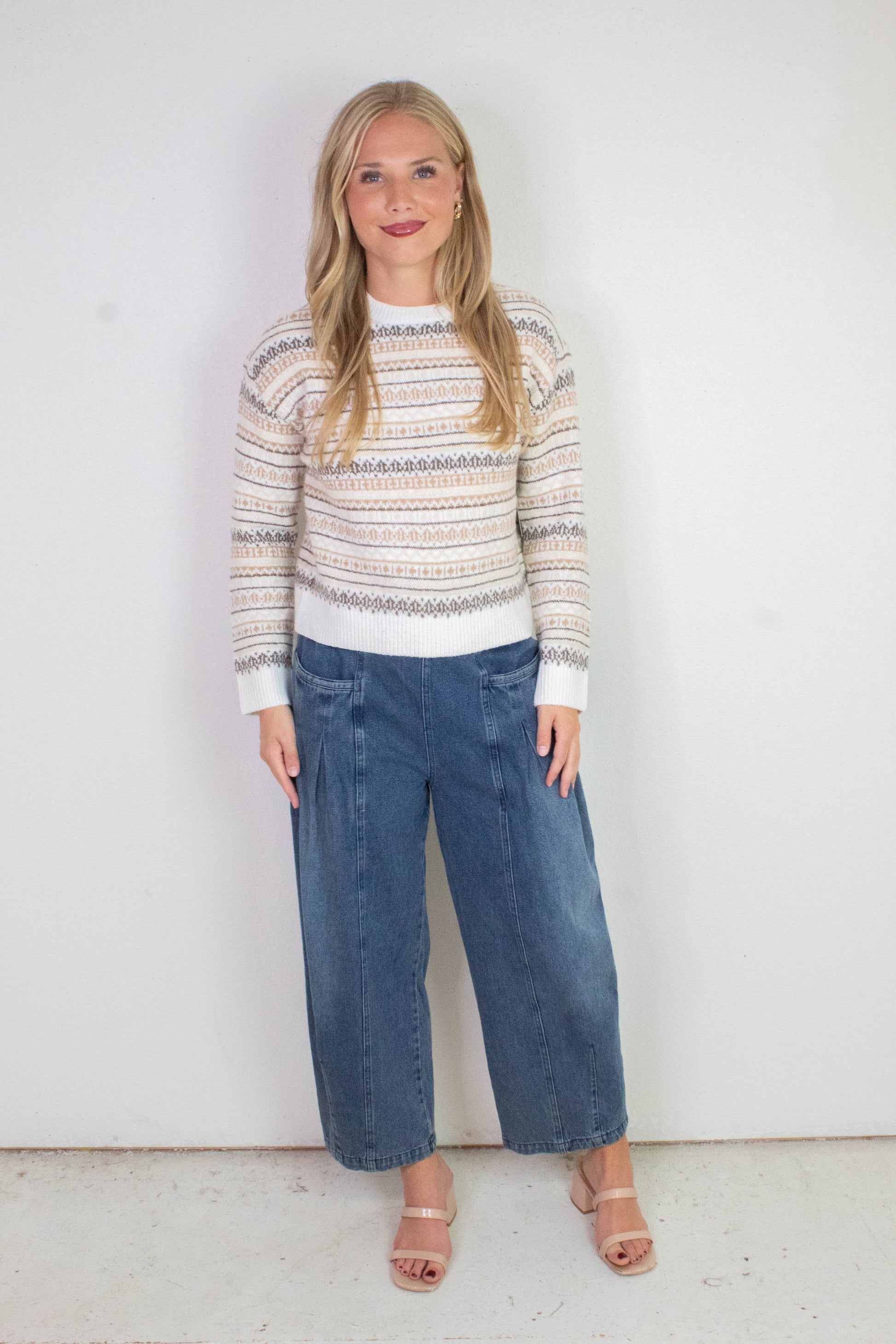  Raya Drawstring Barrel Leg Pants, Washed Denim