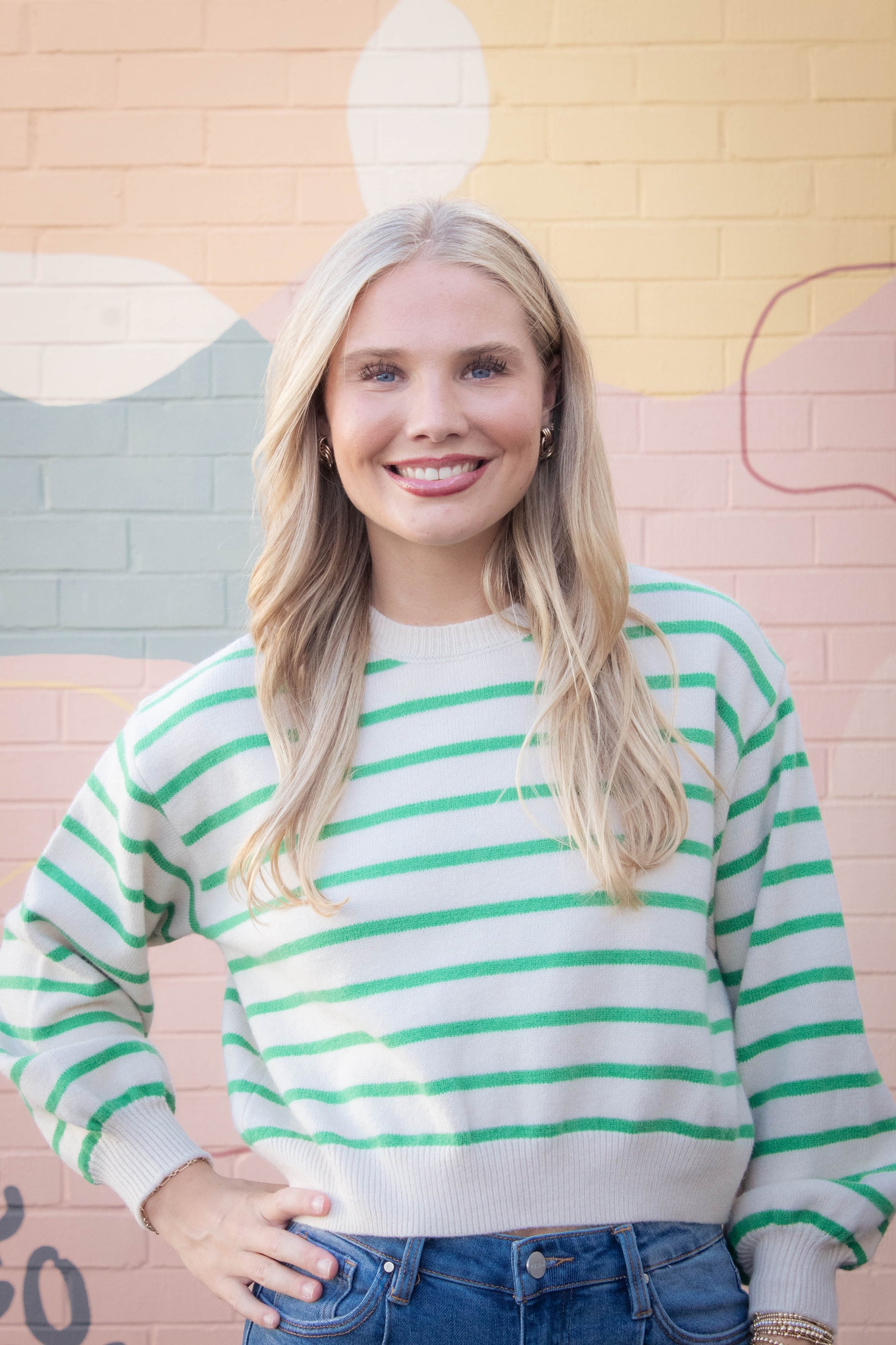 Emily Striped Button Back Sweater, Green