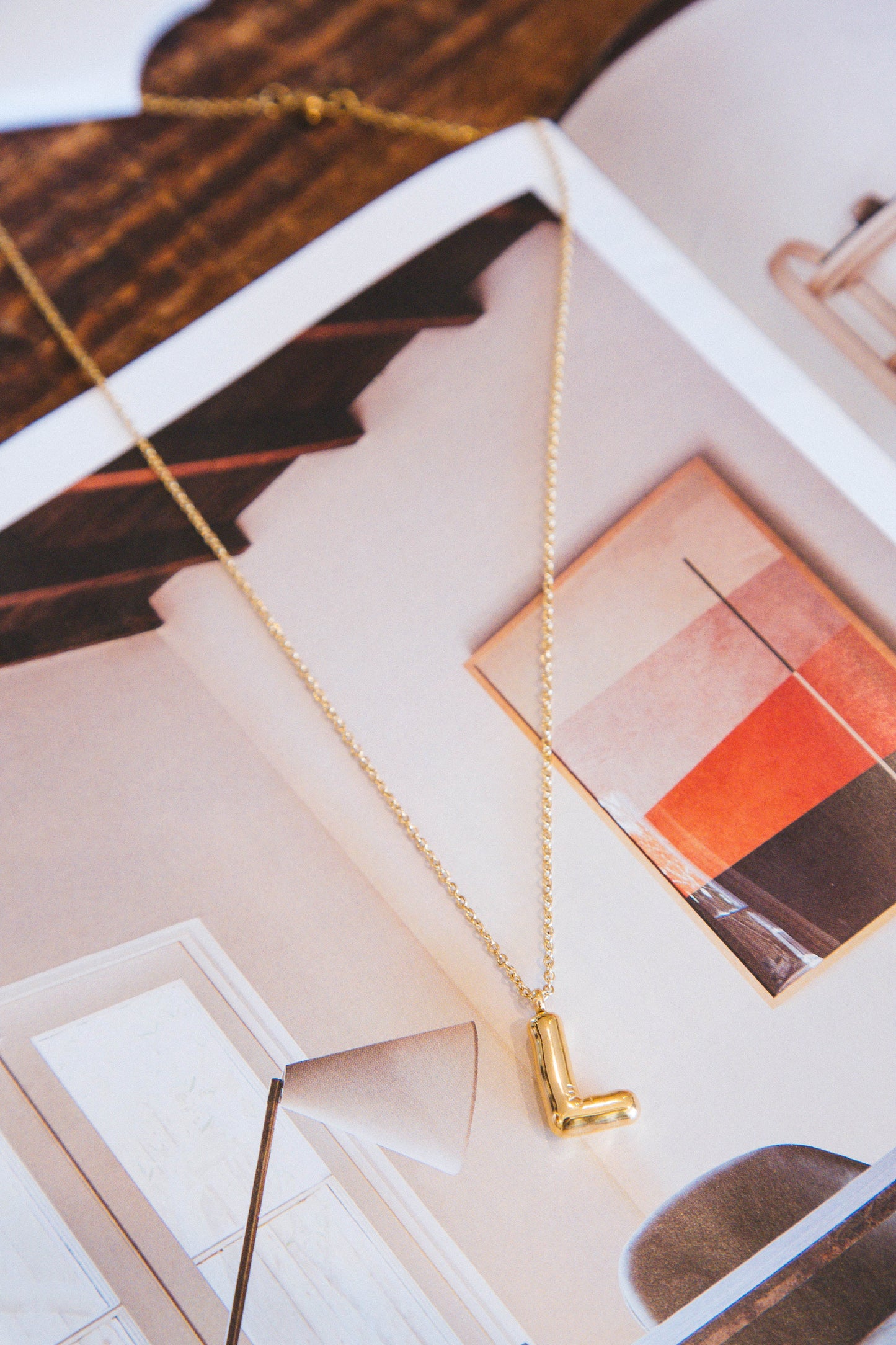  Bubble Shape Initial Necklace, Gold