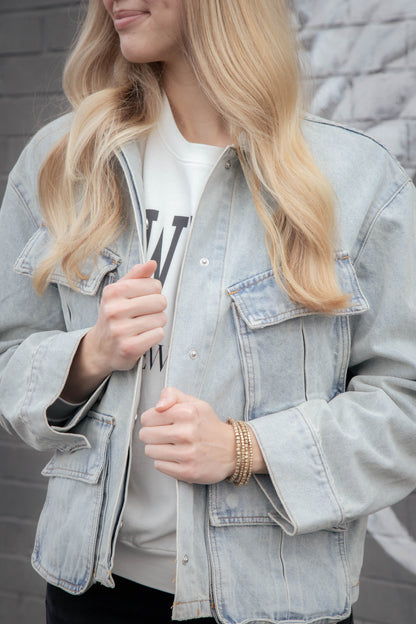 Kimora Multi Pocket Denim Jacket, Light Wash