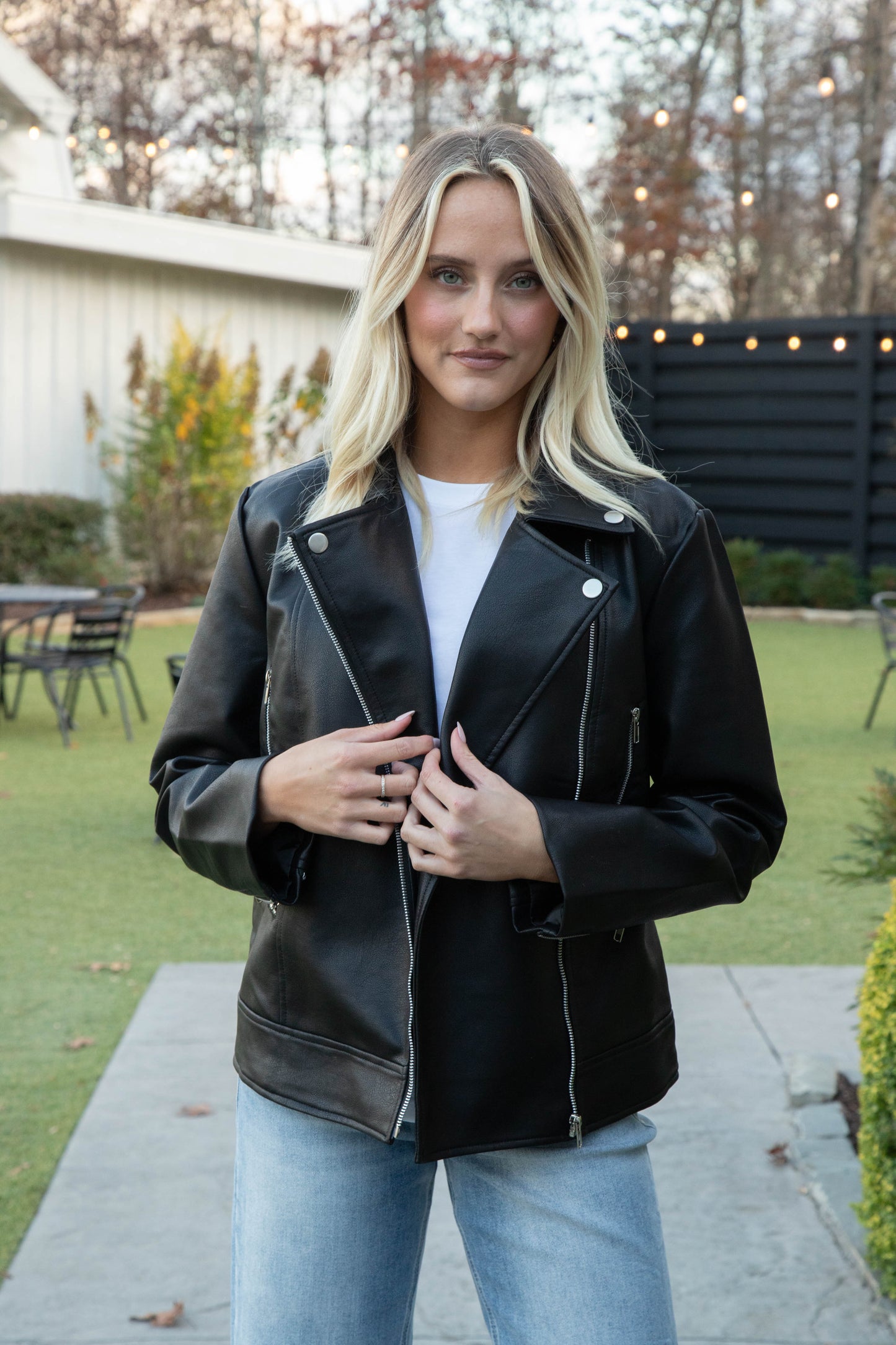  Bryanna Faux Leather Moto Jacket, Black