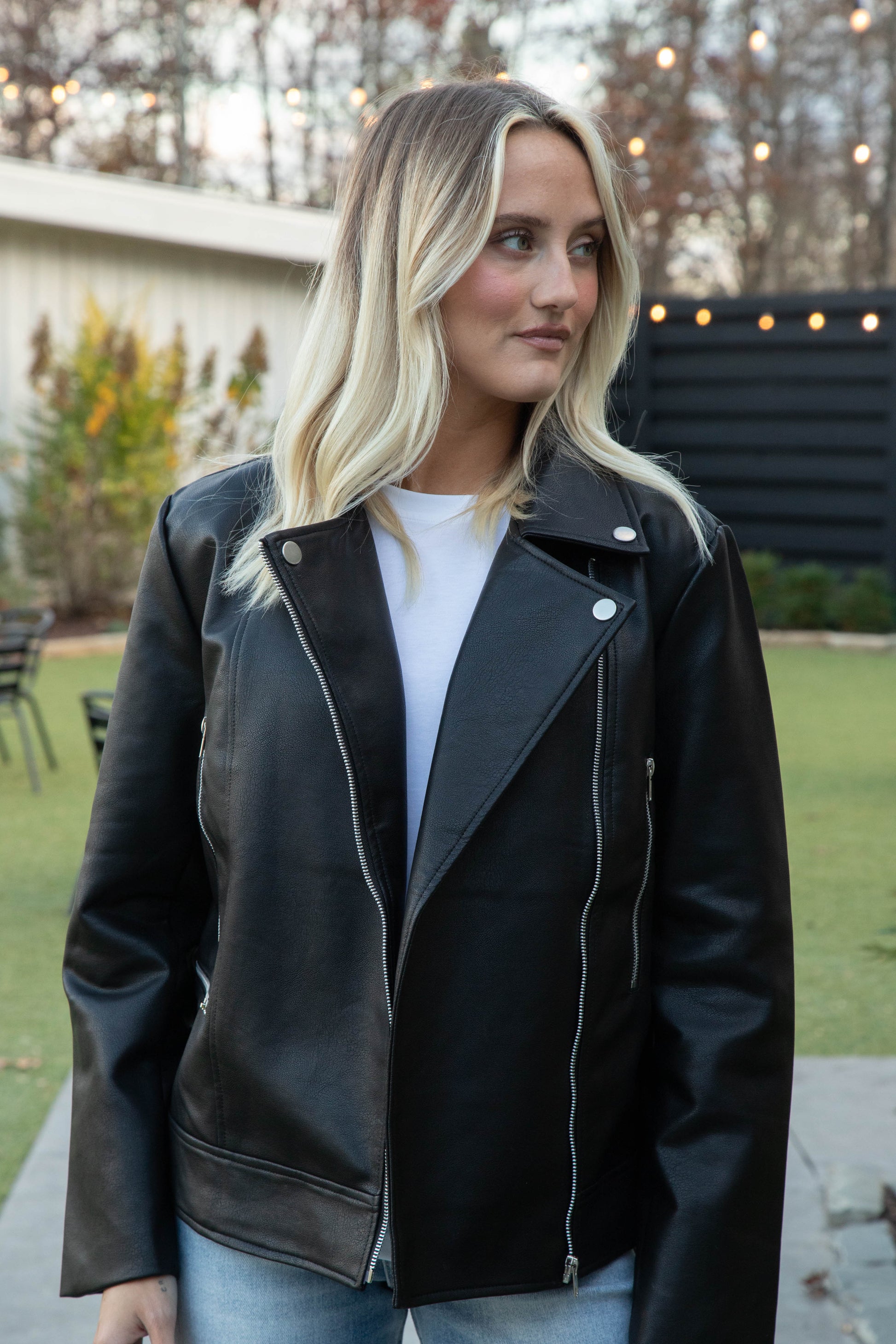  Bryanna Faux Leather Moto Jacket, Black