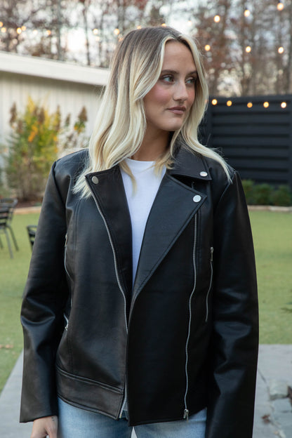  Bryanna Faux Leather Moto Jacket, Black