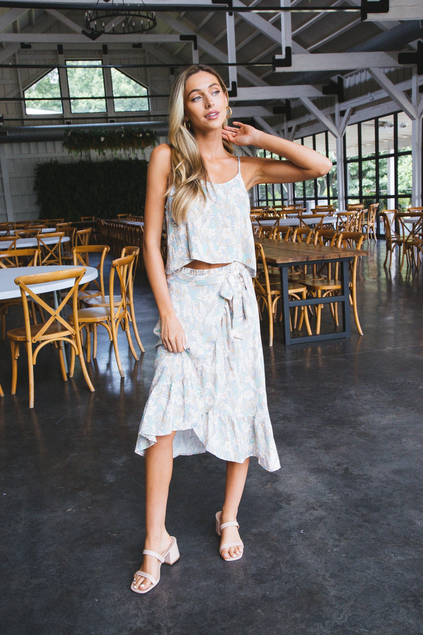  Camille Floral Crop Top, Light Blue/Pink