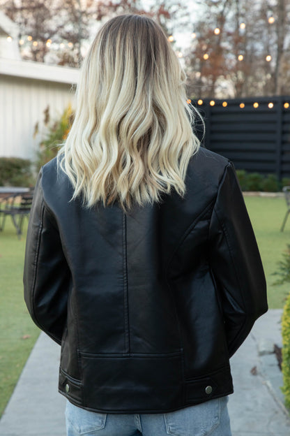  Bryanna Faux Leather Moto Jacket, Black