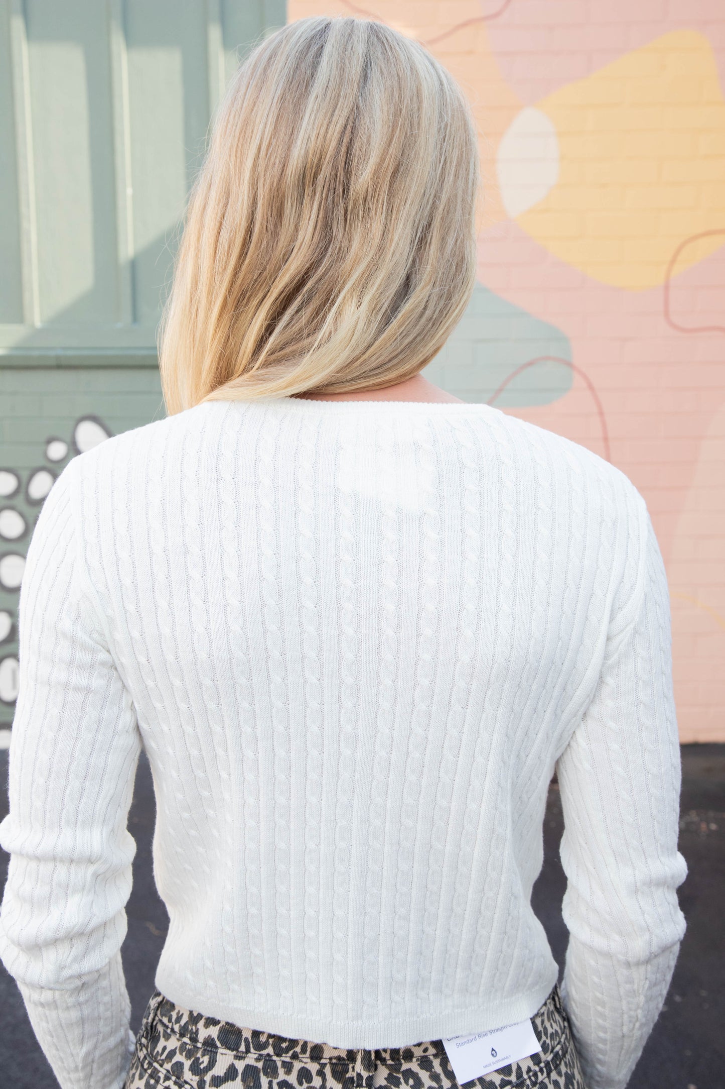  Iris Cable Knit Cropped Cardigan, Whip Cream