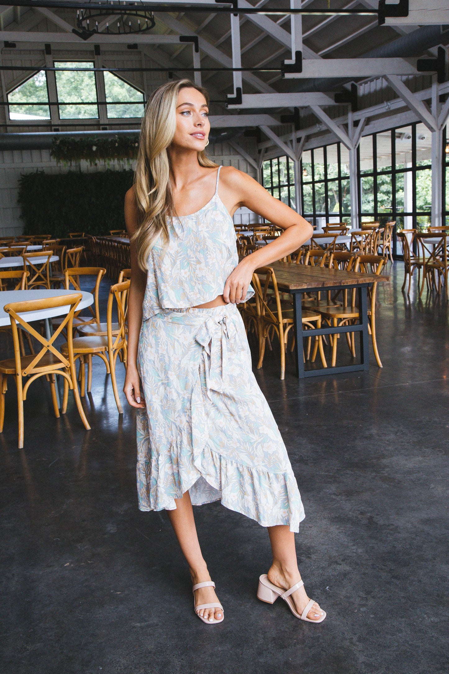  Camille Floral Wrap Midi Skirt, Light Blue/Pink